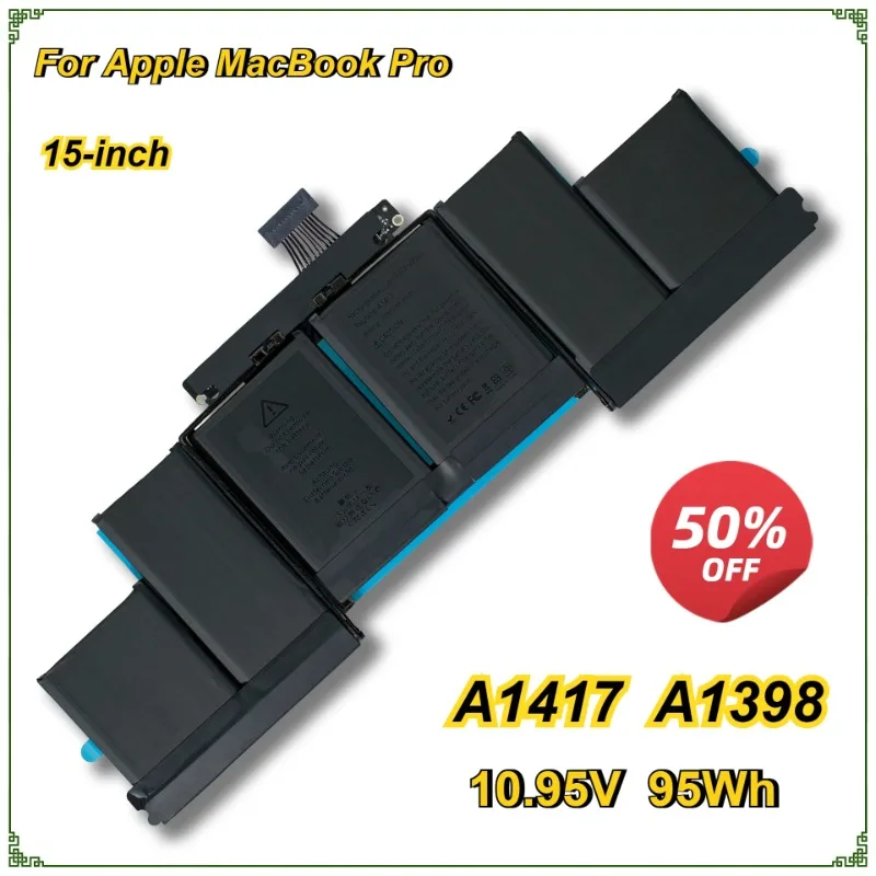 New Laptop Battery A1417 for Apple MacBook Pro A1398 15" 2012 Early 2013 Retina MD831LL/A 10.95V 95Wh Replacement Batterie