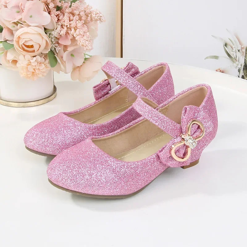 Leather Kids High Heels Shoes for Wedding Party