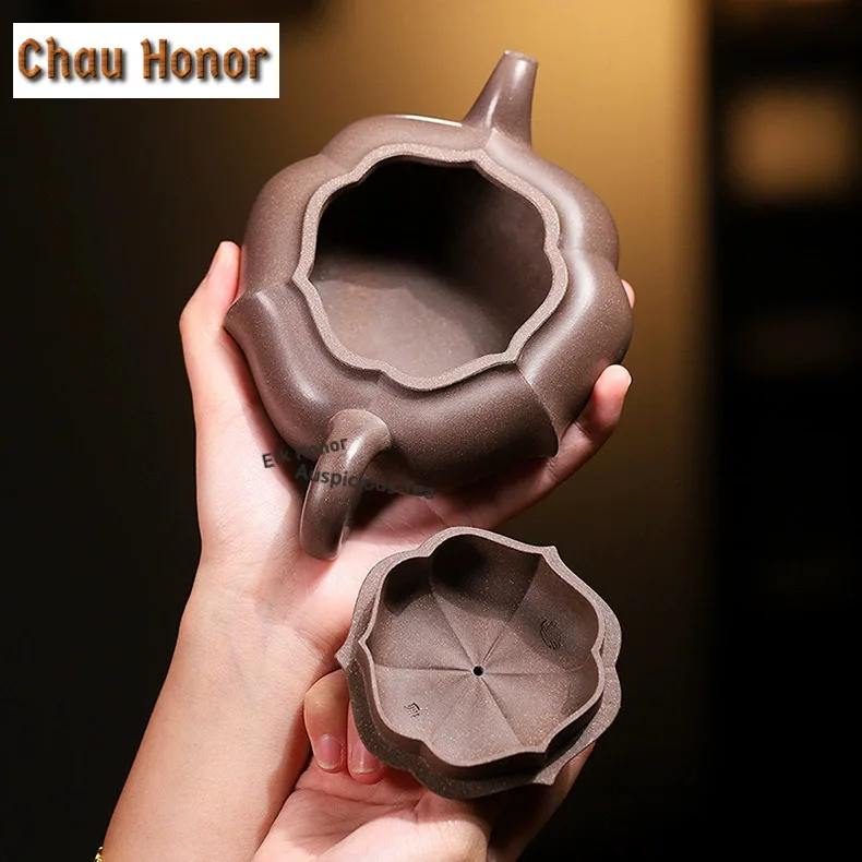 340ml Classic Yixing Purple Clay Teapots Handmade Diamond Flower Pot Raw Ore Graphite Section Mud Kettle Zisha Tea Set Gifts