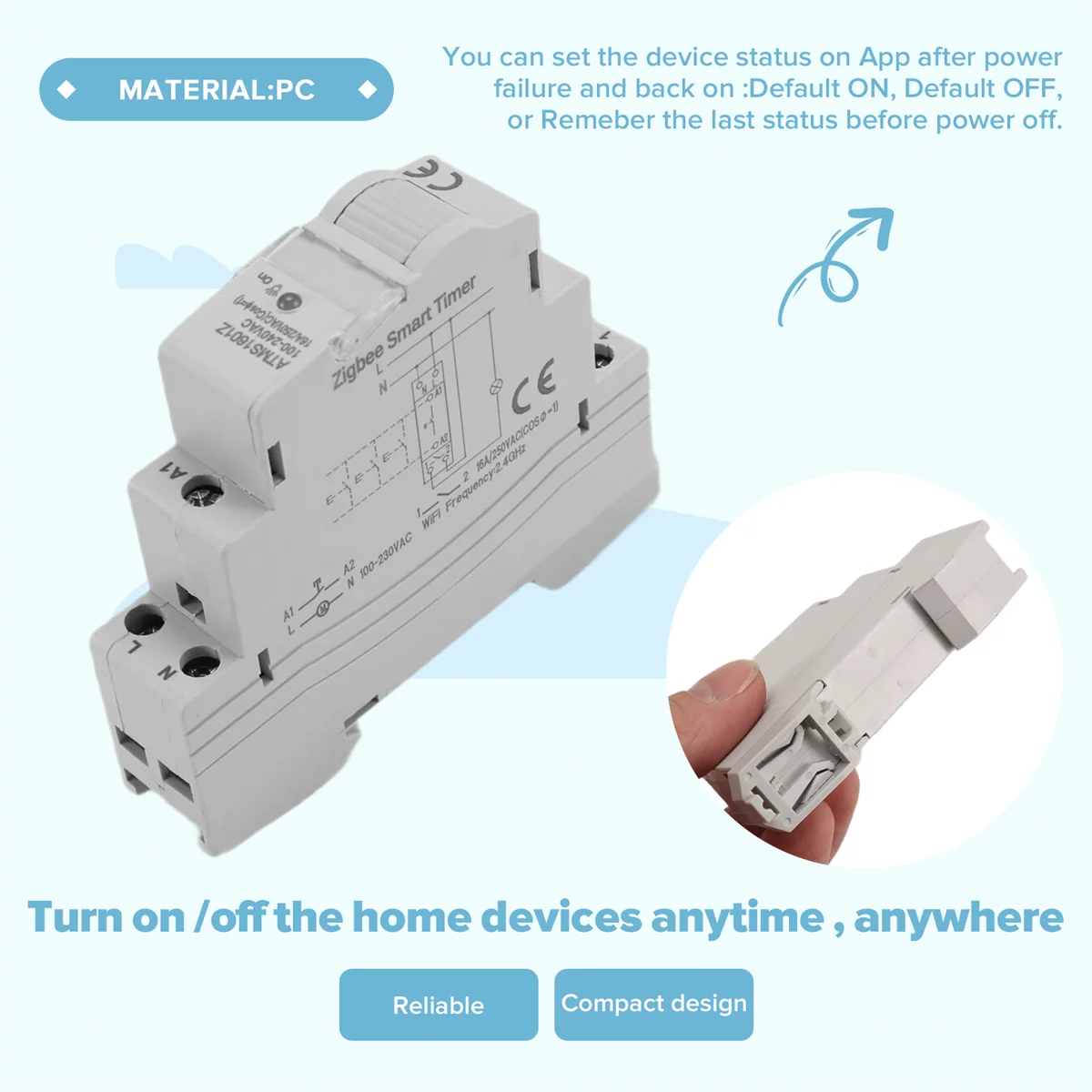 AAA87 Tuya Smart Life ZigBee Circuit Breaker Din Rail 1P Single Pole Dry Contact Timer Relay App Remote Control Smart Timer