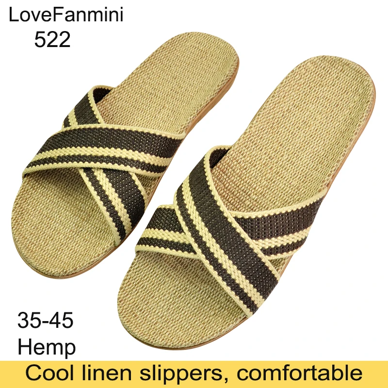 

Natural linen slippers summer home indoor sandals men's women's unisex spring and autumn couples landing guests flax Non-slip