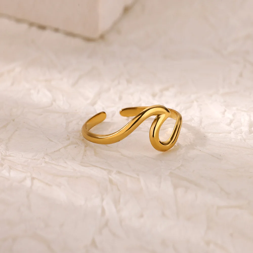 Anello statement a onda in acciaio inossidabile da donna regolabile_voghion.com