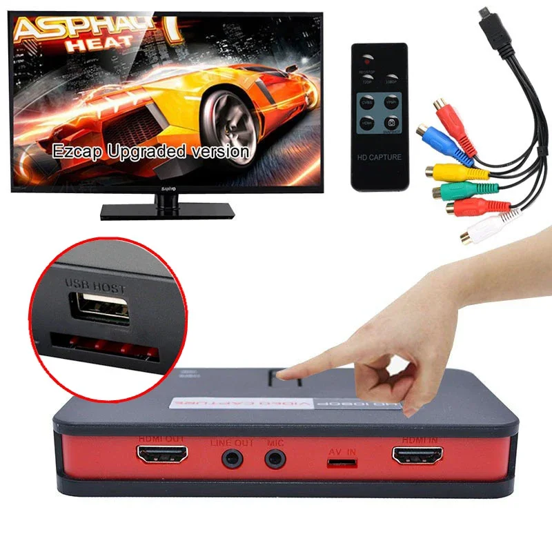 HD Game Capture for EZcap 284 1080P AV/Ypbpr Video Capture Recorder Box into USB Disk SD Card For Xbox360/One PS3/4