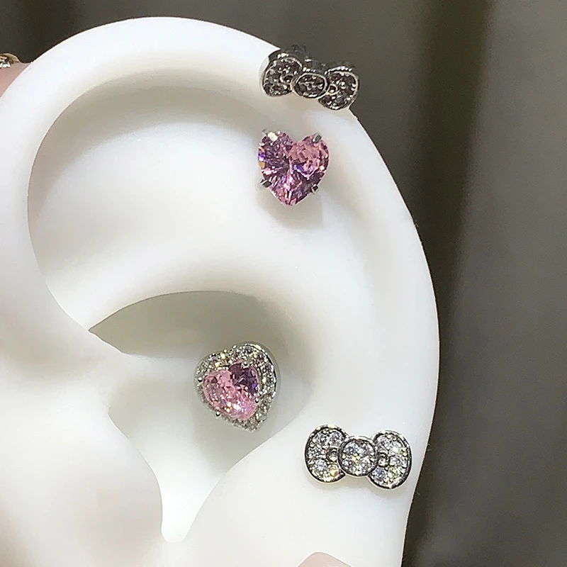 316L Stainless Steel Annular Ear Bone Nail Zircon Earring Women Jewelry