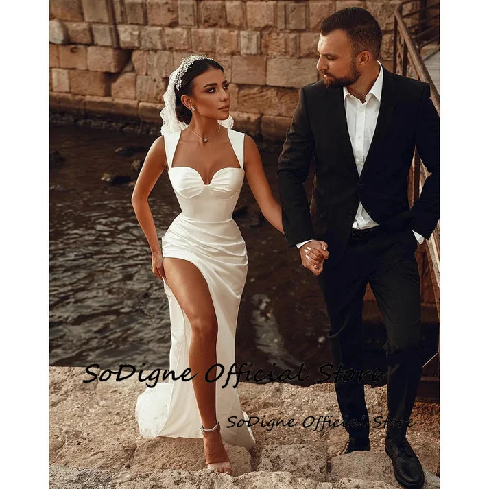 SoDigne Mermaid Satin Wedding Dress Sweetheart Sleeveless Bridal Gown Split Long Bride Dresses vestidos de novia Customized 16 Scdecae8adbc64020af330372ed06cdfcs