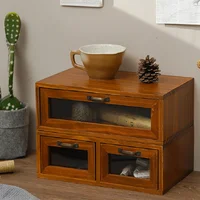 Chinese solid wood drawer type retro debris storage rack desktop storage box Cosmetics office desk storage rack 1