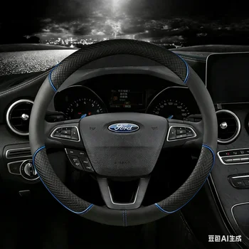 Coprivolante per auto per Ford Fiesta 2000-2020 MK7 4 5 6 Accessori auto antiscivolo in pelle
