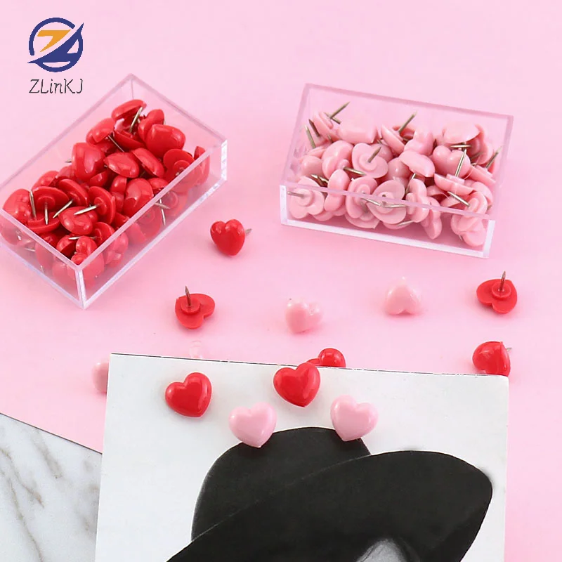 50/100pcs Love Heart Shape Push Pins Safety Colored Push Pin Cork Board Thumb Tack Wall Pins School Stationery Office Binding