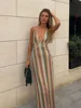 Sexy Printed Colorful Deep V-neck Crochet Maxi Dress Women Chic Sleeveless Backless Sling Slim Vestido 2025 Lady Vacation Robes 3