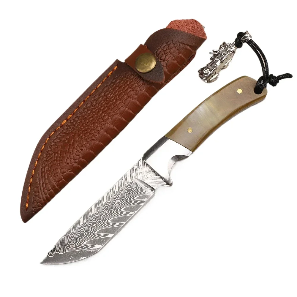 

VG10 Damascus Steel Sharp Fixed Blade Knife Horn Handle Outdoor Camping Survival Hunting Knive Hand Tool Tactical Knifes For Men