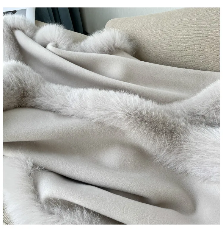 Luxus Frauen Herbst Warme 100% Wolle Schal mit Echten Fuchs Pelz Trim Winter Lange Pashmina Dicken Poncho Wraps Fashoin Cape – Detail 32