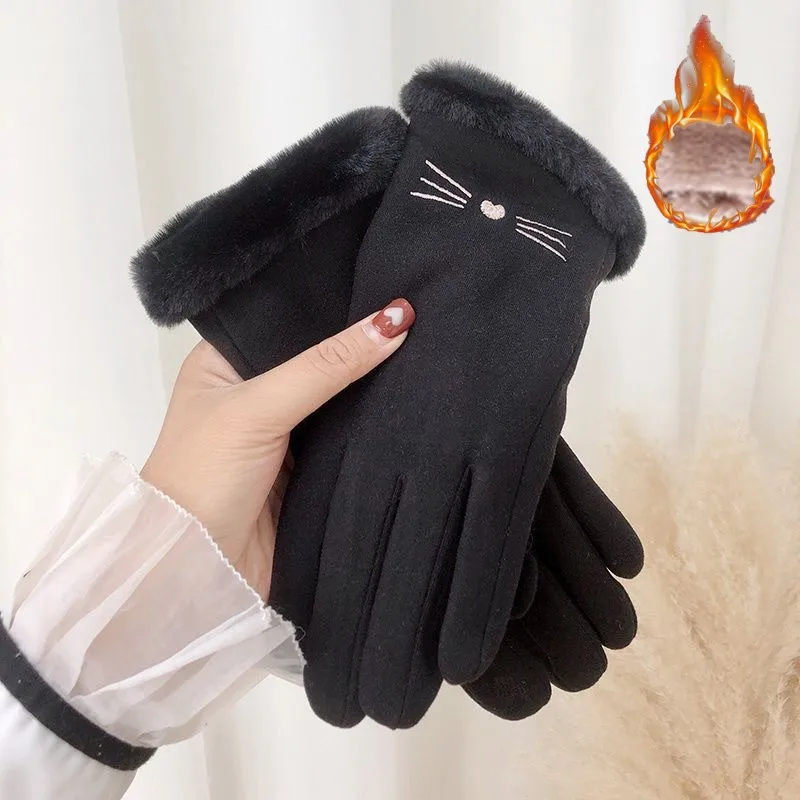 

Thermal Winter Gloves Ladies Cashmere Warm Mittens Women Double Thick Velvet Plush Heating Women's Gloves Touchable Bike Gloves