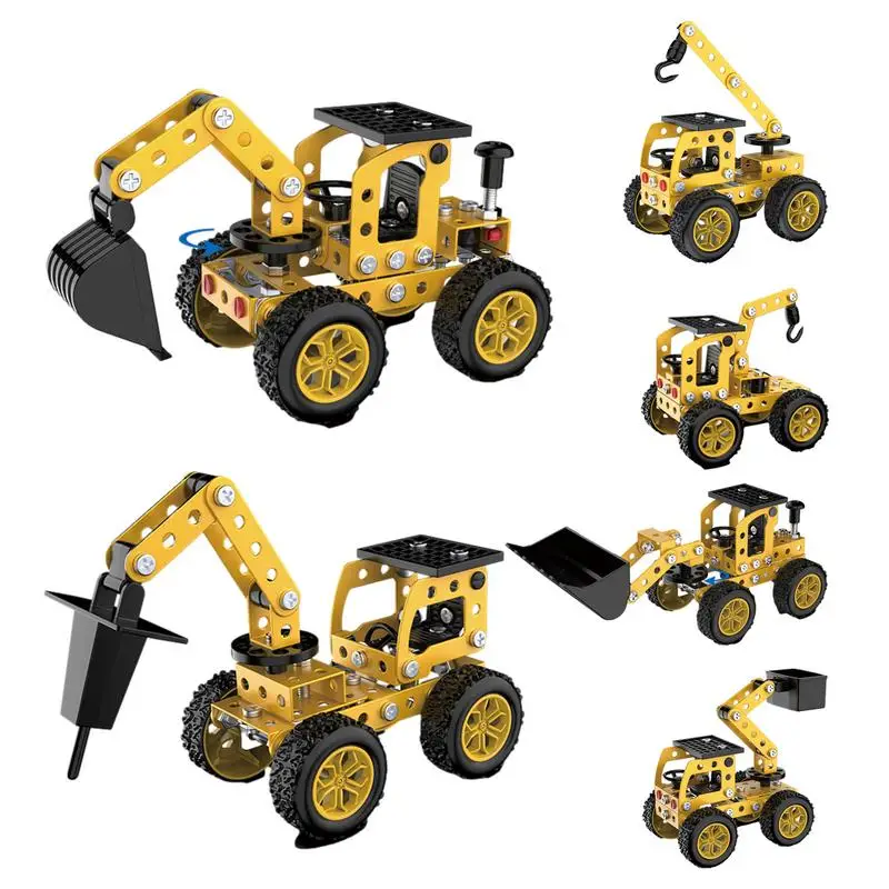 Metal assembly toys engineering vehicles model toys Mini metal car bulldozer Crane Trailer toys STEM Building Educational Toys metal assembly toys engineering vehicles model toys mini metal car bulldozer crane trailer toys stem building educational toys