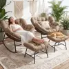Oversized Double Rocking Egg Chair Set with Cushions, Outdoor-Friendly Wicker Relaxation Chairs, Heavy-Duty 450 lbs Cap
