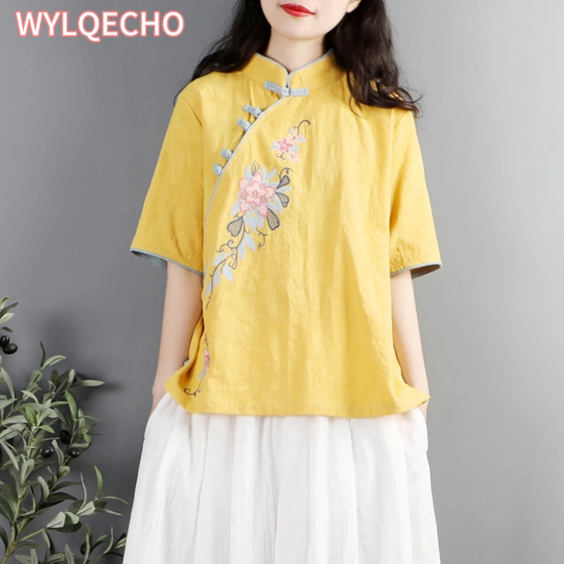 

Chinese Oriental Vintage Traditional Embroidery Hanfu Female Dress Qipao Cheongsam Clothes for Women Long Sleeve Top Shirt