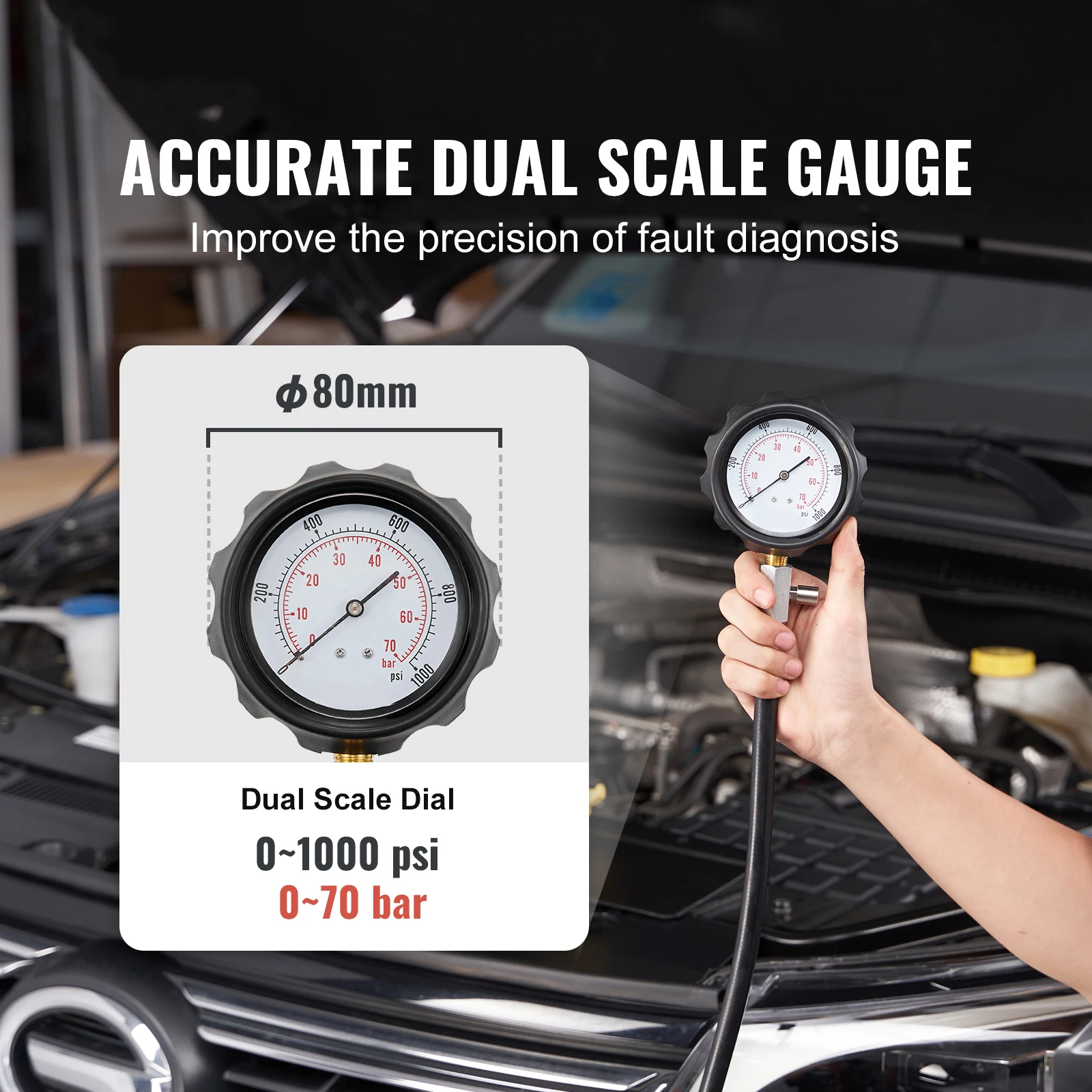 SucceBuy Diesel Engine Compression Tester 18 pcs Cylinder Pressure Test Tool Kit Diesel Injector Tester Check Cylinder For Truck