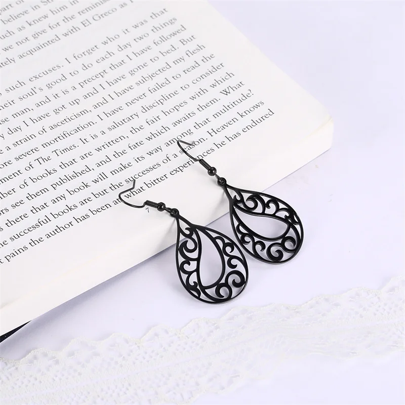 Edelstahl Frauen Böhmischen Filigrane Creolen Mode Silber Farbe Tropfen Ohrring Teardrop Schmuck Zubehör Boho Geschenk – Detail 18