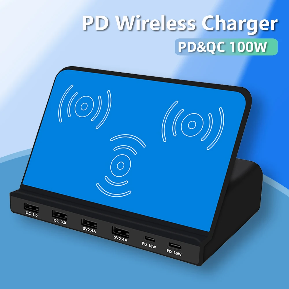 

100W USB Charger Station Wireless Charger Charging Adapter QC PD Fast Charger For iPhone 13 Samsung Huawei Xiaomi Quick Charge