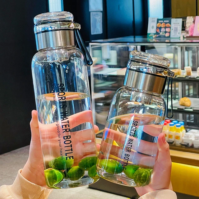 2L Sports Glass Water Bottle 2L Capacity Free Cup Cover (with Shoulder Strap)  Portable Leak-proof Drinking Stainless Steel Lid 2