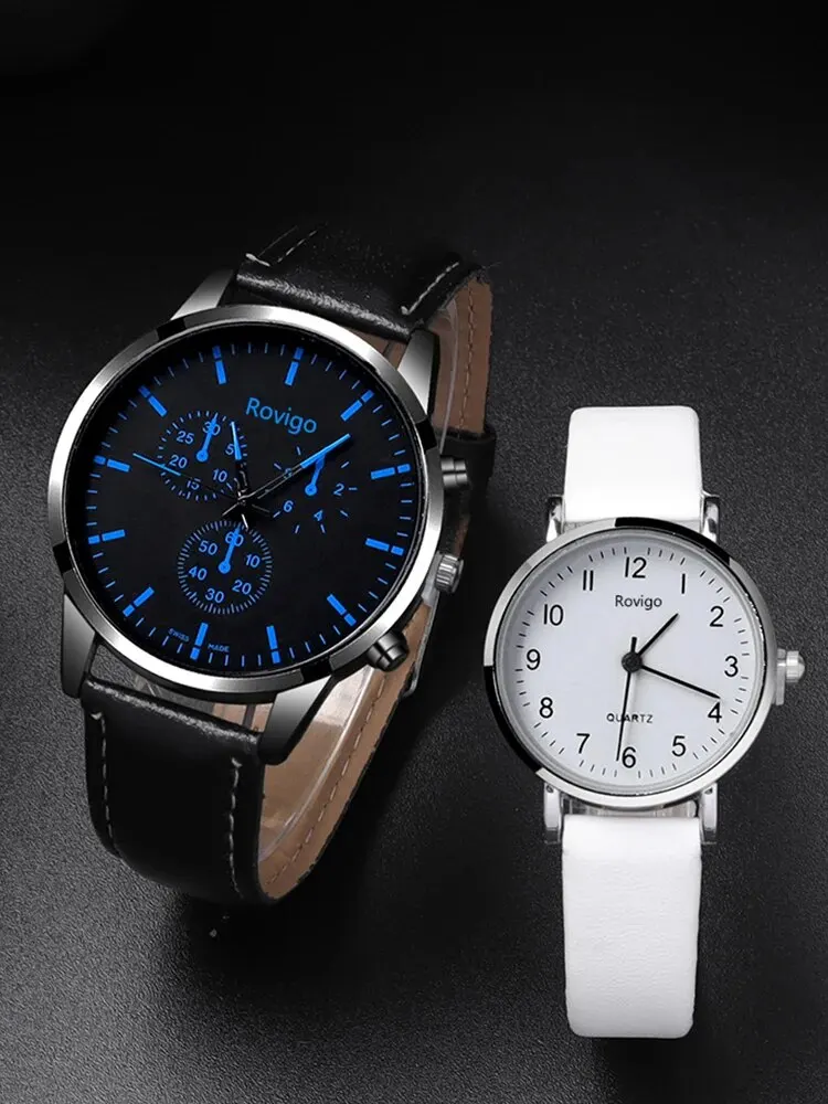 4pcs Quartz Watch Fashion Versatile Creative Personalized Men and Women Couple Watch with Love Pendant Necklace Combination Set