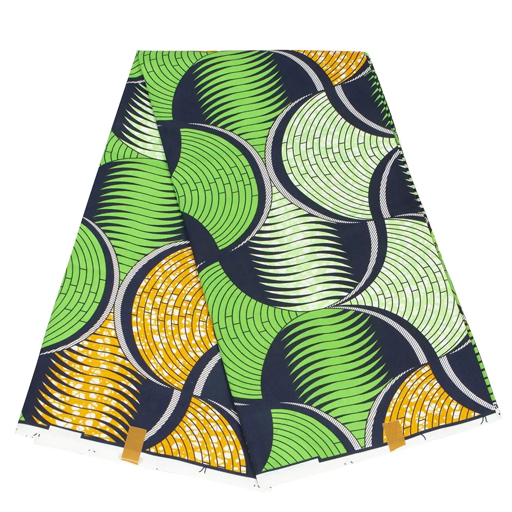 6 Yards/lot African Fabric Printed Green Polyester Material for Handwoking Sewing Women Dress Cloth Earring Dresses