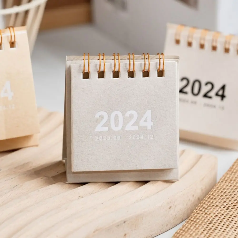 Ins Simple Style Desktop Calendar 2024 Yearly Agenda Mini Desk Calendar Student Stationery Festival Gifts