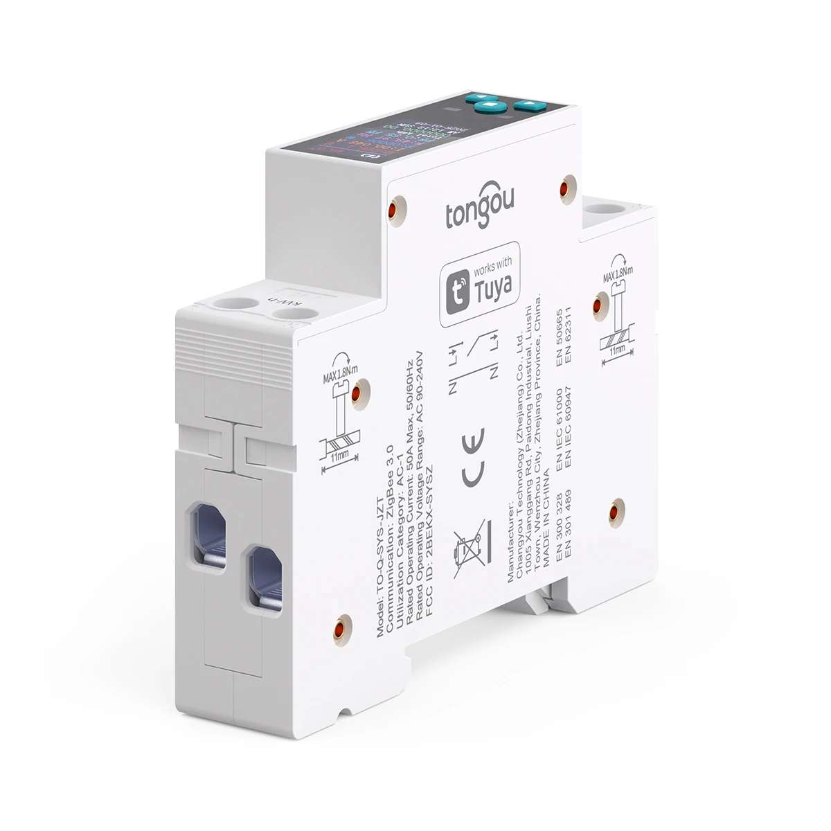 1P 50A Tuya ZigBee Smart Switch Circuit Breaker LCD Energy Meter KWh Power Metering Timer Relay Remote Control Smart Life APP smart switch circuit breaker
