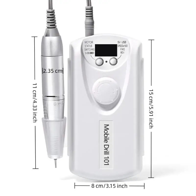 35000 RPM 충전식 네일 드릴 머신 손톱 젤 폴리쉬 제거 연삭을위한 전문 휴대용 전기 매니큐어 파일
