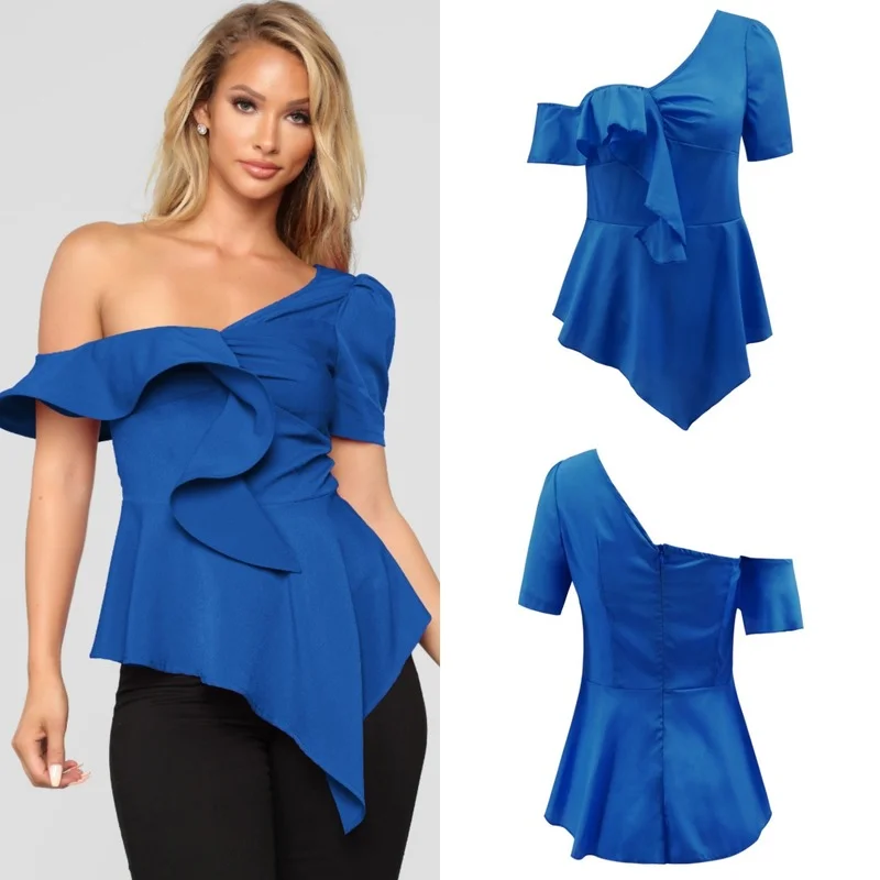 

Women Summer Plus Size Y2k Cold Shoulder T-Shirts Fashion Solid All-Match Streetwear Female Casual Irregular Hem Tops Tunic