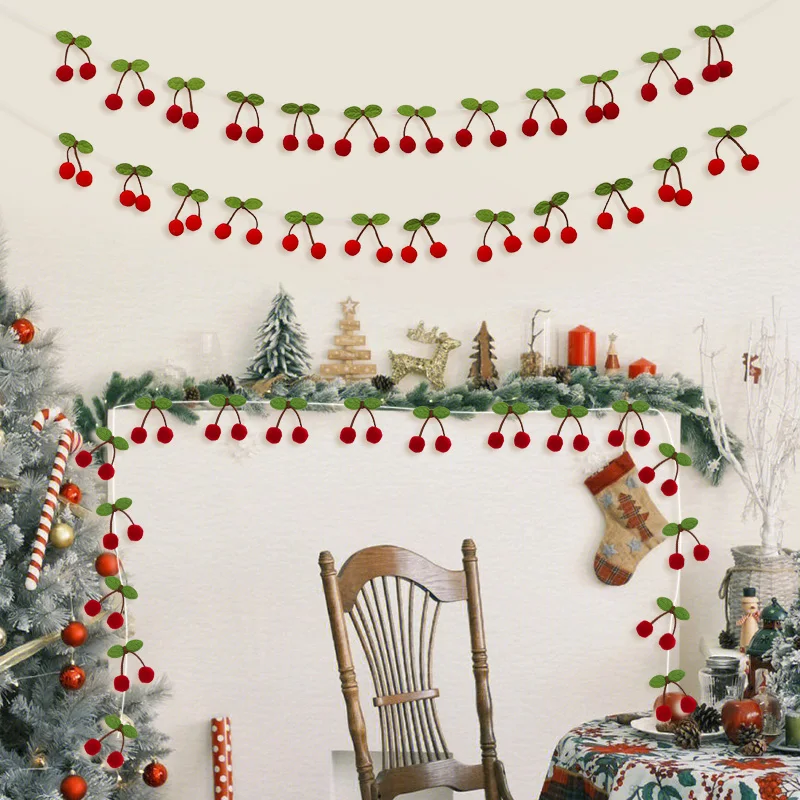 Pompom Kugeln Kirsche Girlande Kinder Mädchen Geburtstag Party Banner DIY Obst Wand Hängende Dekoration Weihnachten Baby Dusche Wohnkultur – Detail 3
