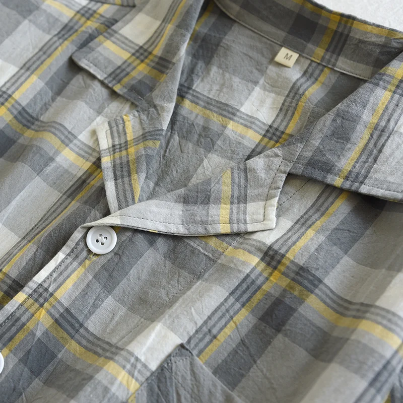 2024 Japanese New Summer Men's Pajama Set 100% Cotton Short Sleeve Shorts Two Piece Men's Set Simple Plaid Thin Homewear