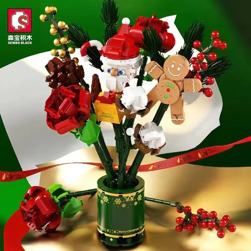 

Senbao 605026 Christmas bouquet with music assembled small particle artificial bouquet building block holiday gift girlfriend