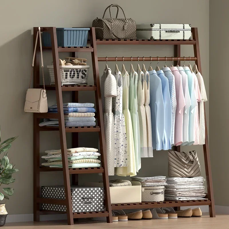 Minimalist Floor Standing Clothes Rack Stand Wardrobe Bamboo Clothes Rack Bedroom Glamm Modern Perchero Pared Home Eccessories