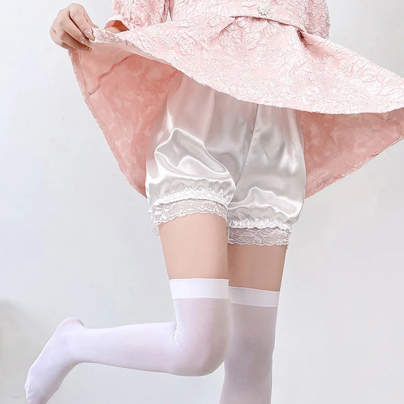 

Lace Safety Shorts Loose Pants Summer Ice Silk Ruffled Satin Lantern Safety Short Pants Pumpkin Shorts Pants Pajamas Shorts