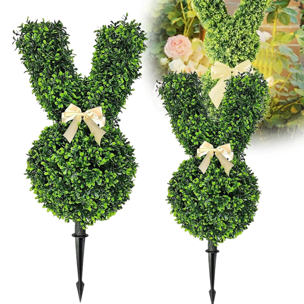 55/70cm Artificial Bunny Topiary Green Easter Rabbit Topiary Tree Faux Greenery Bunny Plant for Easter Decor