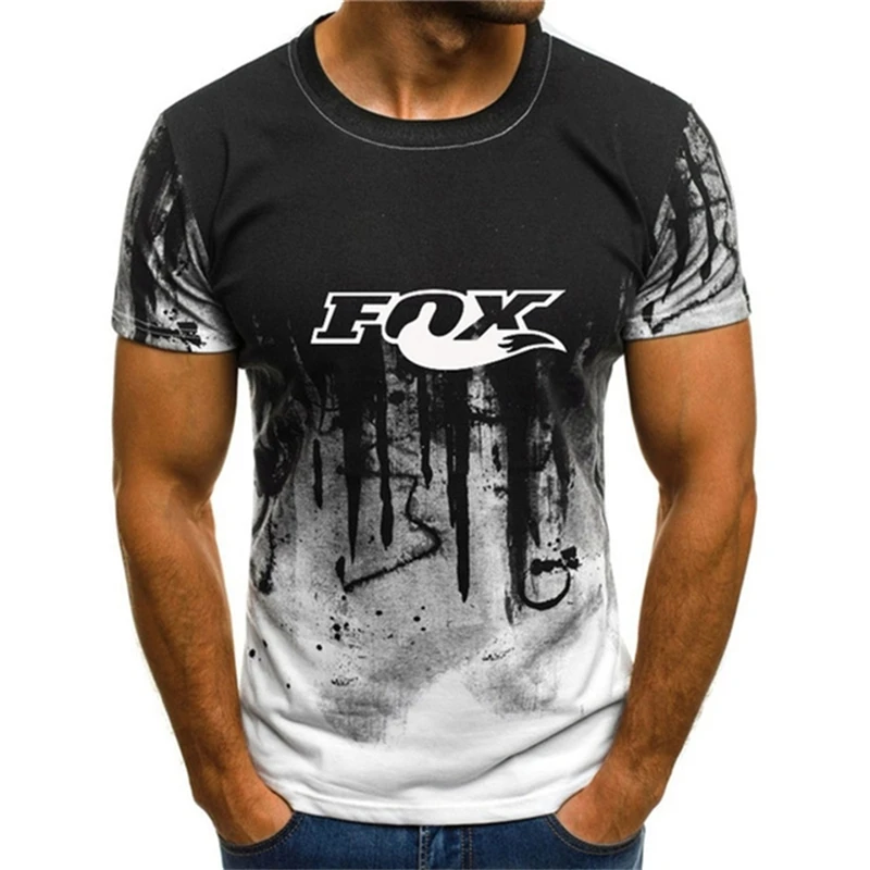 

Fashion Gradient Color FOX Men's T-shirt Summer Hip-hop Street Personality O-neck Short Sleeve Top Casual Sports Daily Clothing