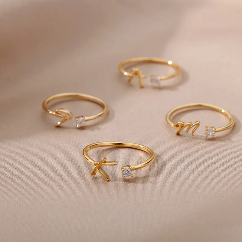 Tiny Initial Letter Rings for Women Stainless Steel A-Z Letters Adjustable Ring Female Christmas Aesthetic Jewelry stainless steel ring