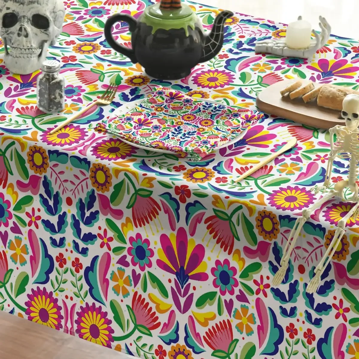Mexican Day of The Dead Waterproof Tablecloth Mexico Fiesta Decor Reusable Dia De Muertos Tablecloth for Table Halloween Decor 4