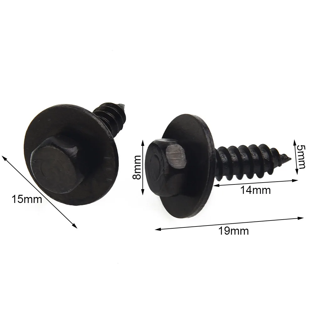 

Self-Tapping Screws Black Car Hex Washer Head Interior Parts Replacment Set Universal 20pcs/kit 4.8x19mm Durable