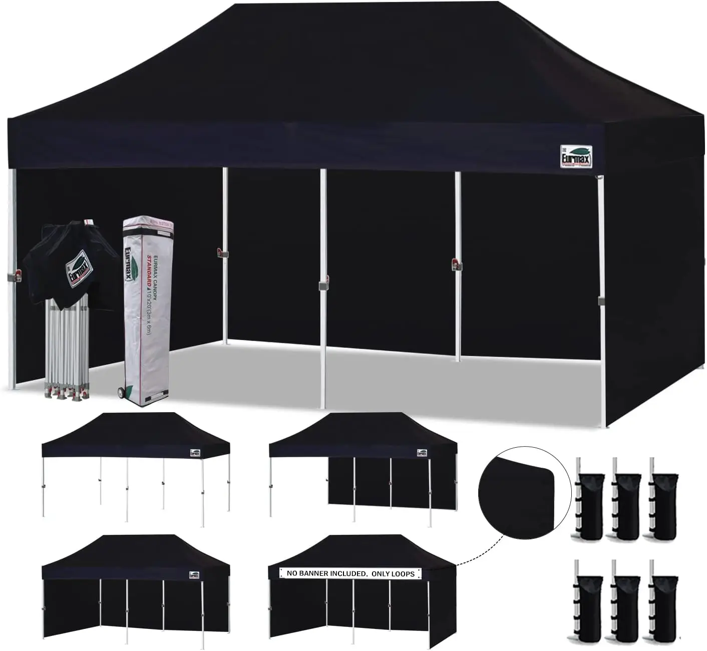 10'x20' Pop-up Canopy Tent Commercial Instant Canopies with 4 Removable Zipper End Side Walls and Roller Bag, Bonus 6