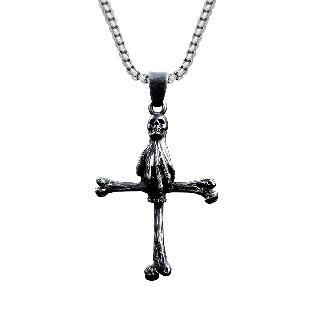 Vintage Punk Skull Necklace Stainless Steel Gothic Cross Pendant For Men Biker Unique Rock Amulet Jewelry Gifts Dropshipping 5