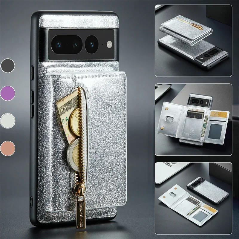 

Luxury Magnetic Leather Zipper Wallet Card Phone Case For Google Pixel 8 7 Pro 6A 6 Purse Flip Holder Cover Etui Coque Funda Bag