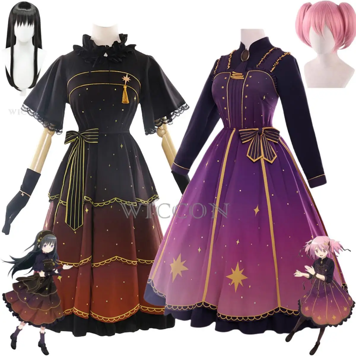 

Anime Puella Magi Madoka Magica Akemi Homura Kaname Madoka Cosplay Costume Starlight Dress Wig Woman Kawaii Carnival Suit