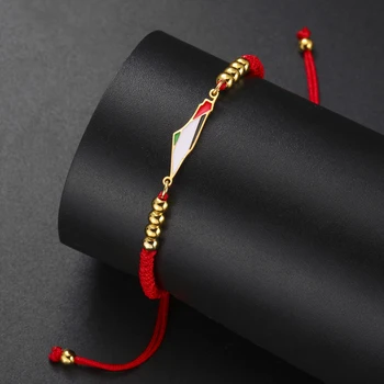 My Shape Palestine Map Flag Bracelets Red Black Braid String Rope Stainless Steel Charms Country Geography Map Bangle Jewelry 1