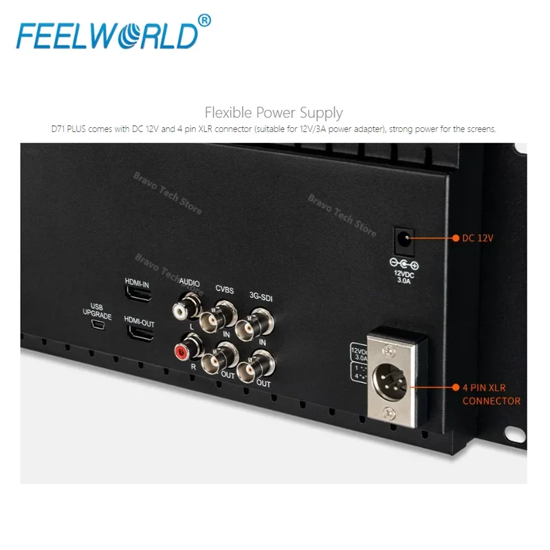 Фото Монитор FEELWORLD D71 PLUS Dual 7 дюймов с креплением на стойку, 1920x1200 Full HD 3RU широковещательный SDI HDMI AV GPIO Waveform LUTIPS №4
