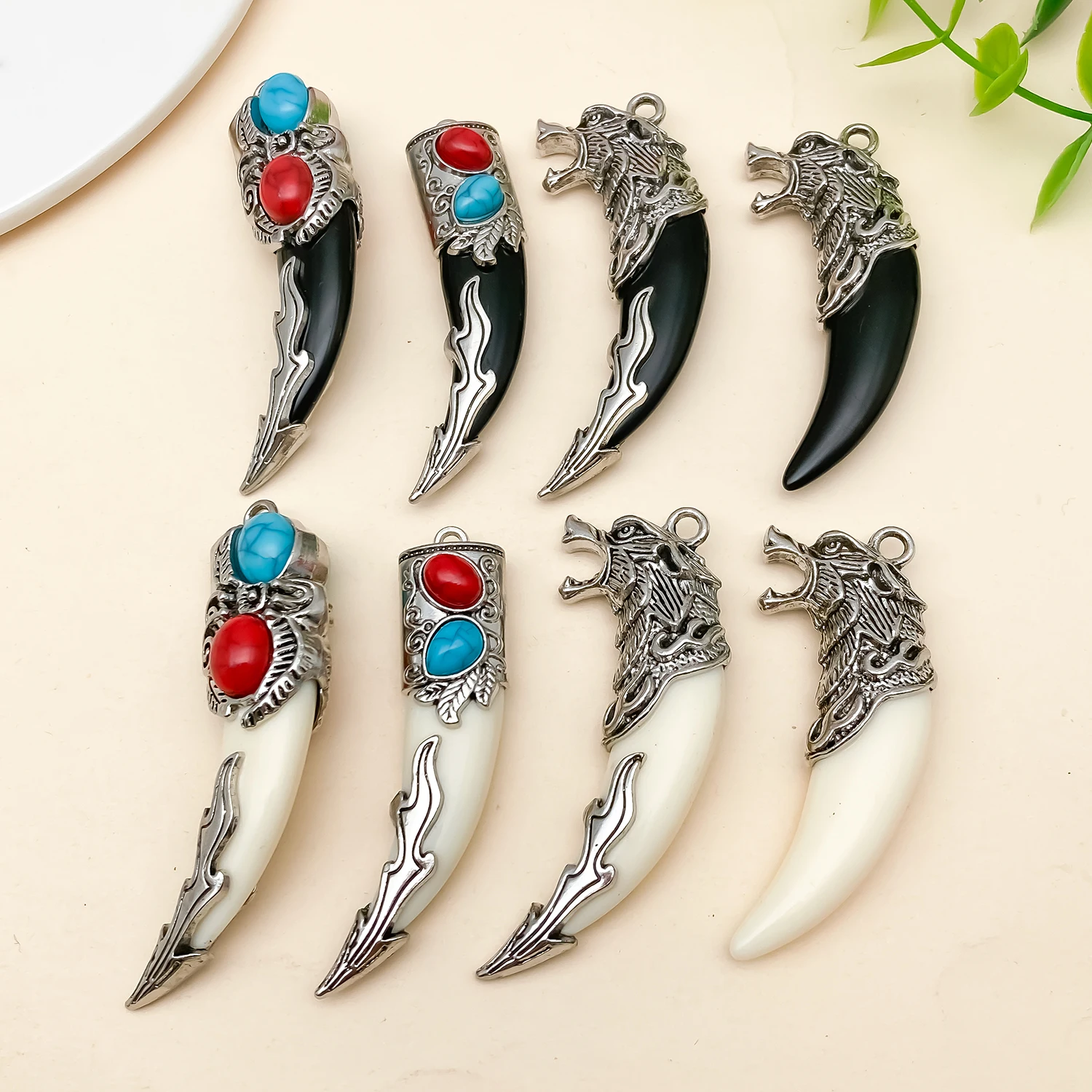 8/10 Stück Punk Mode Mutige Männer Wolf Zahn Spitze Anhänger DIY Frauen Männer Glücksbringer Schmuck Klassisches Fangzahn Amulett – Detail 1