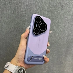 Luxury Leather Shockproof Bumper Case with Bracket and Hard Shell for Huawei Pura 80 Ultra (PURPLE)