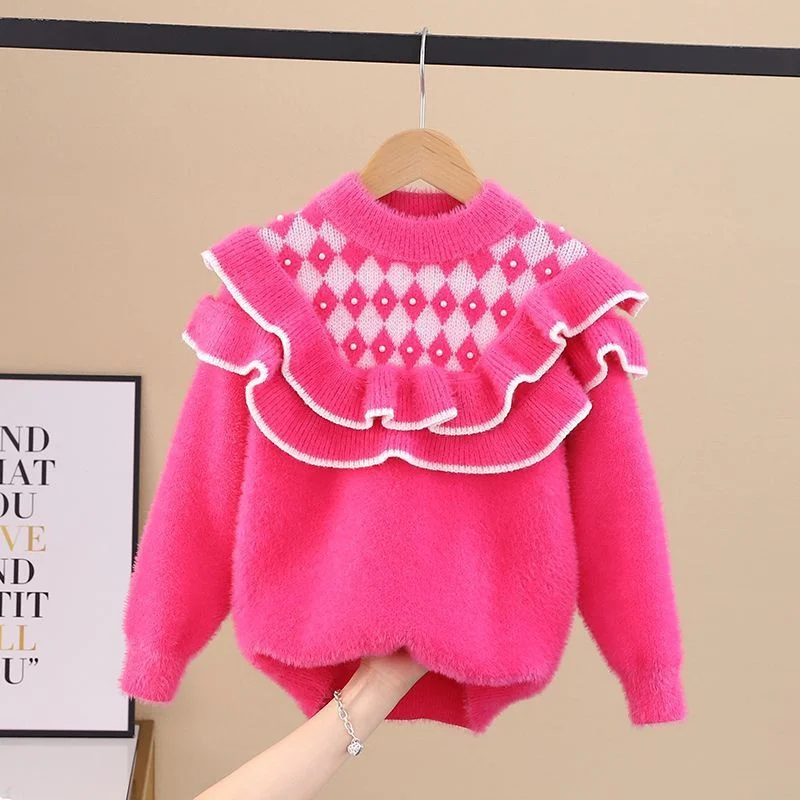 

Girls Sweater Wool Coat Knitwear 2022 Christmas Thicken Warm Winter Autumn Cottons Pullover Children's Clothing
