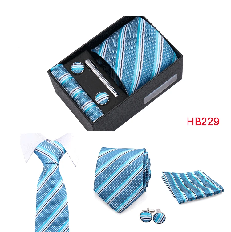 Top Qualität 8 cm Herren Krawatte Set Elegante Jacquard Krawatte Einstecktuch Manschettenknöpfe Krawattenklammer Mit Geschenkbox Männer passen Hochzeit Business – Detail 32