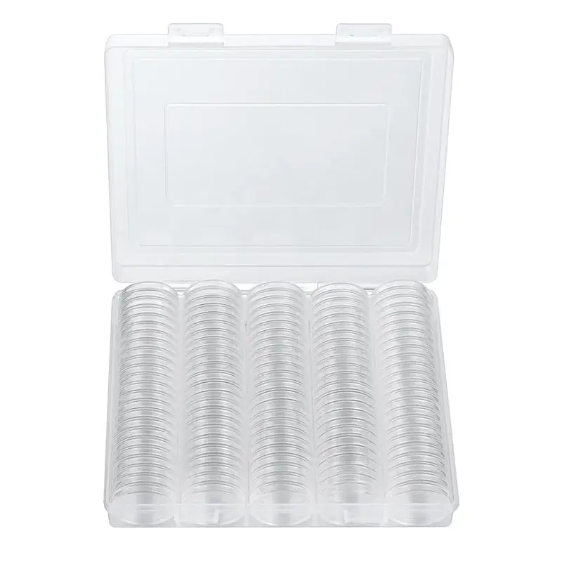 100Pcs 조정 패드가있는 명확한 동전 캡슐 홀더 케이스 투명 기념 수집 가능한 동전 보관 수집 용품